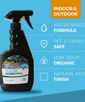 Hella Tough Water Based Concrete Sealer Spray For Patios And Masonry Quick Dry Stain Resistant Outdoor Coating 17 oz with spray nozzle.