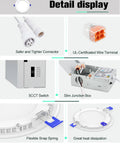 Detail display of Sixteen Pack 6 Inch Ultra Thin Canless LED Recessed Lights With Junction Box, including connectors and junction box.