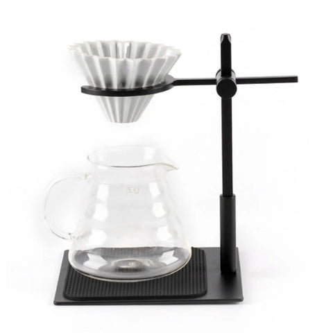 Heavy Duty Aluminum Pour Over Coffee Stand Adjustable Height And Angle Portable Dripper Holder for smooth game changing flavorful brews with dripper and glass carafe.