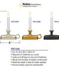 Battery Operated LED Window Candle With Dusk To Dawn Sensor And Hot Spot Flame Technology shown in three finishes: pewter, bronze, black.