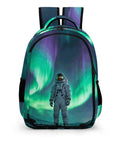 Dope Aurora Astronaut Print Unisex Backpack with large capacity featuring an astronaut design on lightweight polyester.
