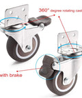 4 Pieces Swivel Plate Casters With Brake, 2 Inch Diameter TPE Casters, L Shaped Mount, Quiet Mute Wheels for Baby Bed and Furniture