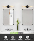 Industrial Modern Bathroom Wall Sconces With Clear Glass Tubes, 2 Light Vanity Lighting For Mirror, Black Brushed Brass Finish