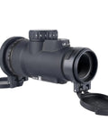 MRO SD Patrol 1x25 Red Dot Sight with Adjustable LED 2 MOA Red Dot for Faster Target Acquisition, side view, lens cap open