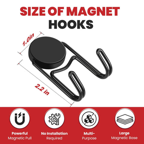Heavy Duty Magnetic Hooks 50 Lbs Plus Set Of Four Swivel Hooks For Refrigerator Grill Toolbox And Outdoor Use, black hook dimensions