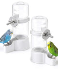 Large Capacity Automatic Bird Water Dispenser For Cage With Spill Proof Design, featuring 140ml bottles and parakeets.