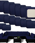 Outdoor Cushion Covers Replacement Set 14 Piece For 7 Piece 6 Seater Wicker Rattan Sectional Sofa Patio Slipcovers With Seat Back And Waist Covers Blue displayed on sofa