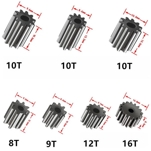Assorted gear sizes for Pair Of 24V RS555 12000 RPM Electric Drive Motors For Ride On Toys Upgrade, showing 8T to 16T options