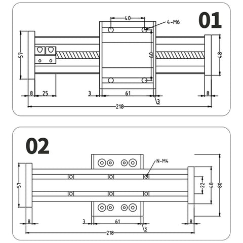 Technical drawing of Pro Grade Dope Linear Motion Rail And Ballscrew SFU1204 C7 with NEMA23 Stepper Motor, 700mm travel dimensions.