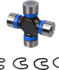 Rock solid Front Or Rear Universal Joint For Ford Country Sedan OE Replacement Shaft with blue accents and snap rings.