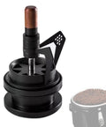 Height Adjustable 58Mm Espresso Stirrer Coffee Needle Distributor For Even Ground Spread Includes Cleanup Base Nailing That Perfect Pull With Straight Fire Flavor Daily, black design with wooden handle and adjustable depth.