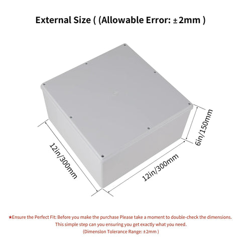 12x12x6 Inch ABS Plastic Dustproof Waterproof Junction Box IP65 Outdoor Electrical Enclosure For Outdoor Projects And Conduits Rugged Weatherproof Box With UV And Corrosion Resistance Durable Easy Mounting Tight Seal Protective Housing