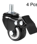 1.5 Inch Swivel Caster Wheels with Brake, Polyurethane, 360 Degree Swivel, Threaded Stem M10 x 15mm, Pack of 4