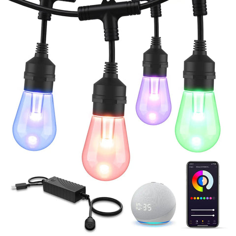 Smart Outdoor String Lights With App Control And WiFi, 72.5Ft RGB LEDs, 22 Bulbs, Alexa And Google Assistant Compatible