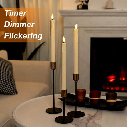 Flameless Taper Candles With Remote Timer And Dimmer Ivory Battery Operated Candle Sticks With Flickering Plastic LED Light