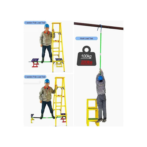 Fiberglass Insulated Rescue Hook For High Voltage Safety, Lightweight And Tough, 3M Long, Handles Up To 100kg 220lb, Ideal For Power Stations, Factories, And Auto Maintenance, Pro Grade Rescue Tool For Electric Emergencies. Load test of fiberglass rescue hook with 100kg weight