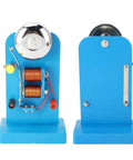 Hands On Electric Science Lab Kit For Magnetism And Electromagnet Experiments, blue DC powered teaching set front and back view