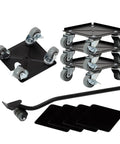 Heavy Duty Furniture Movers With 360 Degree Roller Wheels Set includes four rolling sliders, a lifter tool, and non-scratch discs.