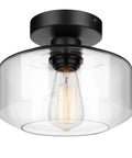 Industrial Semi Flush Mount Ceiling Light With Clear Glass Pendant Shade Farmhouse Vibe For Hallways And Living Areas Vintage Yet Modern Hanging Fixture With Black Matte Finish
