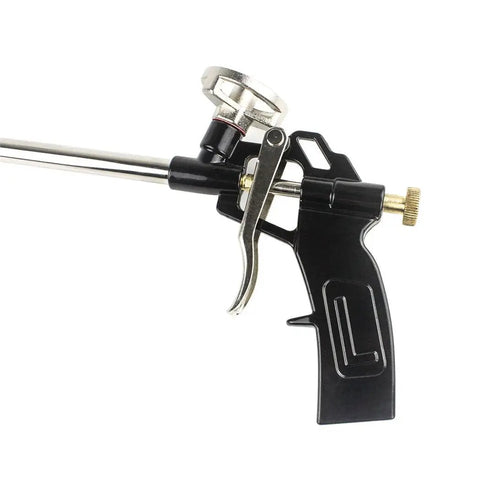 Beefy Foam Gun Pro Heavy Duty PU Expanding Caulking Gun with metal body and ergonomic grip, side view close-up