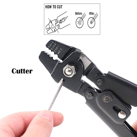 Heavy Duty Wire Rope Crimping Tool Set With 180 Pcs Aluminum Double Barrel Ferrule Sleeves 1.2mm 1.5mm 2mm Pouch Included Crimp Pliers For Fishing Marine And DIY Rigging in use