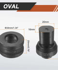Hydraulic Hole Punch Die Set 16X20mm Oval For CH60 Electric Punching Machine, black 40Cr steel, 44mm upper, 20mm lower die shown