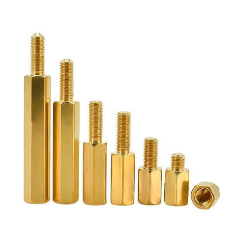 25 Pack Brass Hex Male To Female Standoff Spacers For PCB Boards And Electronics Enclosures With Dual Threaded Ends, Heavy Duty Boss Grade Pillars For Panels, Chassis And Racks, Easy Install And Reliable Spacing. Brass hex male-female standoffs set