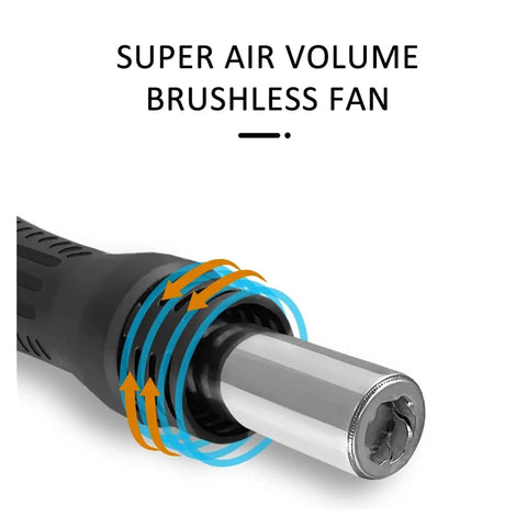 Super air volume brushless fan of 2 In 1 600W Digital Soldering Station With LCD Display Pro Grade Hot Air Rework Tool.