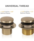 Gold Brushed Brass Tub Drain Conversion Kit With Two Hole Overflow Faceplate, Universal Fit For 1-3/8 Inch Drains, thread sizes shown