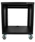 Hella Sturdy 10U Rolling Audio Rack Case For Live Sound And Recording Studio Gear With Smooth Casters, open design and locking wheels