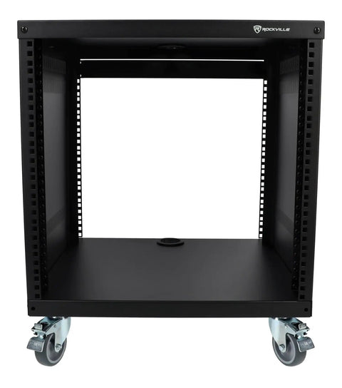 Hella Sturdy 10U Rolling Audio Rack Case For Live Sound And Recording Studio Gear With Smooth Casters, open design and locking wheels