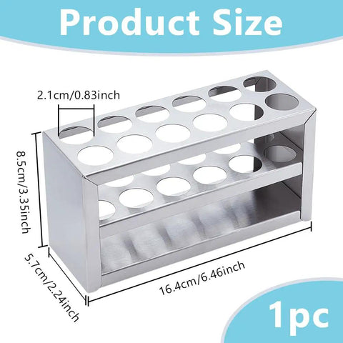 Stainless Steel 12 Hole Test Tube Rack 21mm Diameter Three Tier Lab Stand for Classroom and School Use Durable Heavy Duty Non Tipping Display Organizer Ideal for Science Labs Classrooms Demonstrations and Lab Displays with dimensions shown