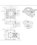Technical drawing of Heavy Duty Hollow Rotary Platform Gearbox Reducer Featuring Rock Solid 360 Degree Swivel Action and Reliable 10 To 1 Plus 18 To 1 Speed Reduction Ratios.