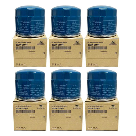 Set Of 6 Genuine OEM Oil Filters With 26300-35504 Plugs And 21513-23001 Gaskets For Hyundai Cars Direct Fit Replacement Kit Ready To Install