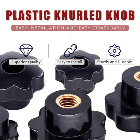 Plastic Screw On Knurled Star Knob Set For M4 M6 M8 M10 Threads Black Hand Knobs For Easy Grip Quick Install And Disassembly