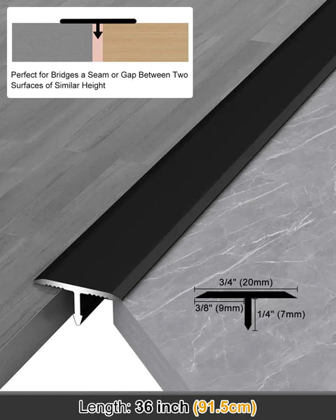 Rugged Aluminum T Molding Floor Transition Strip 36 Inch By Three Quarter Inch Matte Black for seamless floor transitions