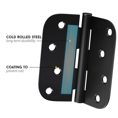 Heavy Duty Matte Black 4x4 Hinges Set, 18 Pack With 144 Matching Screws For Interior And Exterior Doors, side view