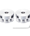 Two Pack Single Groove Pulley Set, 7mm Fixed Bore, 30mm Outer Diameter Aluminum Alloy Belt Pulley For 6mm PU Round Belts, Includes Hex Wrench, Durable Precision Gear For DIY Projects. Two aluminum pulleys with hex wrench