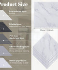 48 Pack Peel And Stick Vinyl Floor Tiles 12 By 12 Inch Dope DIY Friendly Self Adhesive Waterproof Floor Tiles For Home Upgrade Bathroom Kitchen Bedroom Living Room White Marble Look Easy Install Removable With No Residue, product specifications with layers and dimensions shown