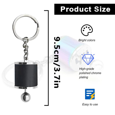 Dope 6 Speed Manual Shift Gear Keychain Solid Polished Metal Mini Transmission Knob Key Ring, 9.5cm size, black finish.