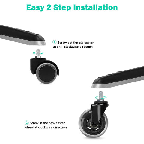 Easy installation guide for Premium Five Pack Office Chair Caster Wheels With 3/8 Inch 16 Unc Threaded Stem replacement rollers.