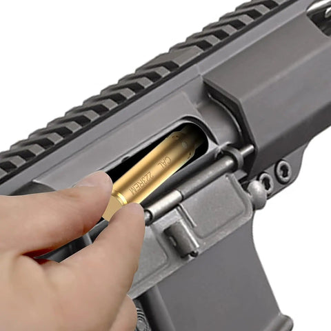 Inserting Laser Bore Sighter For 223 5.56mm Rifles Red Dot Boresighter With Batteries Caliber Specific Gauge into rifle chamber