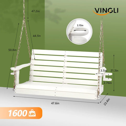 Heavy Duty 1600 LB HDPE Porch Swing For Two With Rotatable Cup Holder 4 FT Outdoor Bench Swing Adjustable Chains