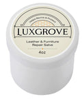 Ultimate Fix For Dry Leather And Scratched Wood 4oz salve in white container for furniture and leather repair.