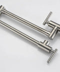 Pot Filler Faucet Wall Mount Brushed Nickel Finish with Dual Swing Joints 304 Stainless Steel Lead Free shown on light background