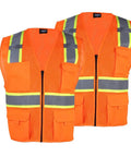 Hi Vis Mesh Safety Vest For Work With ANSI Class 2 Reflective Strips And Zipper, 8 Pockets, Breathable Quick Dry Polyester, Orange For Men