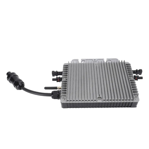 Heavy Duty 700W Solar Micro Inverter MPPT Technology IP67 Rated Built Tough For Plug And Play Balcony PV Systems With Live Mobile App Tracking, shown from top angle with connectors.