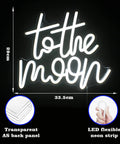 To The Moon Neon Sign LED Letters White Neon Light For Wall Decor, Low Voltage Silicone LED Moon Sign dimensions shown