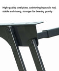 Close-up of lift top coffee table mechanism with hinge spring and pneumatic assist, heavy duty steel, width adjustable from 18.3 to 32 inches