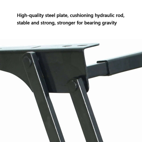Close-up of lift top coffee table mechanism with hinge spring and pneumatic assist, heavy duty steel, width adjustable from 18.3 to 32 inches
